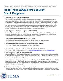 Fiscal Year 2021 Port Security Grant Program (PSGP)