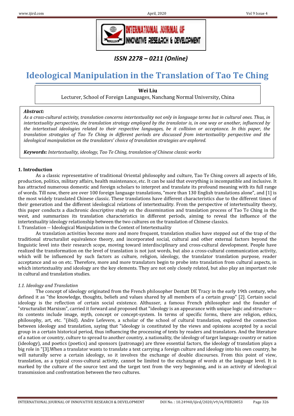 Ideological Manipulation in the Translation of Tao Te Ching