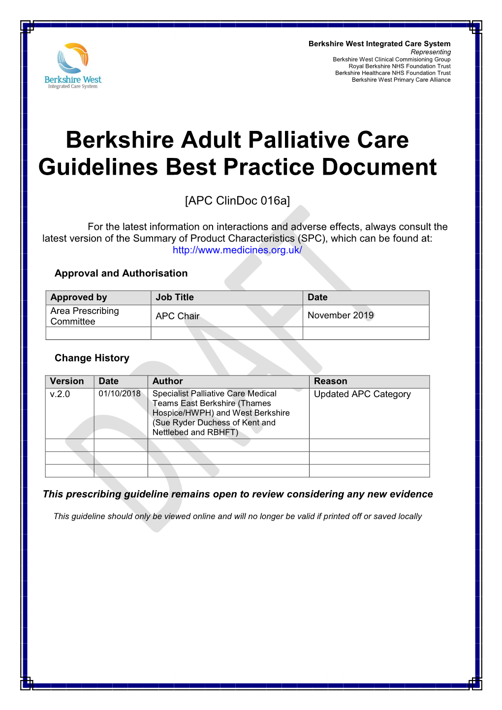 Berkshire Adult Palliative Care Guidelines Best Practice Document