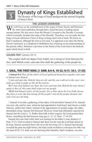 Dynasty of Kings Established the Dynasty of the Kings of Israel Prefigured the Eternal Kingship 3 of Jesus Christ