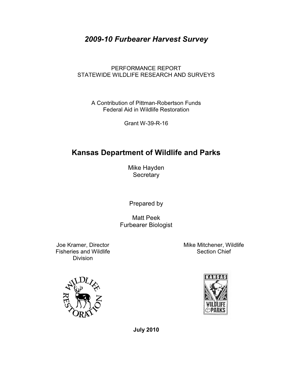 2009-10 Furbearer Harvest Survey Report