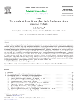 The Potential of South African Plants in the Development of New Medicinal Products ⁎ B.-E