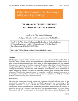 The Breakaway Regions in Europe (Catalonia Region As a Model)