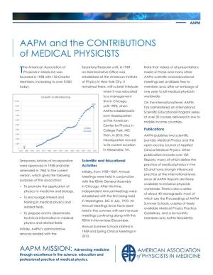 AAPM and the CONTRIBUTIONS of MEDICAL PHYSICISTS