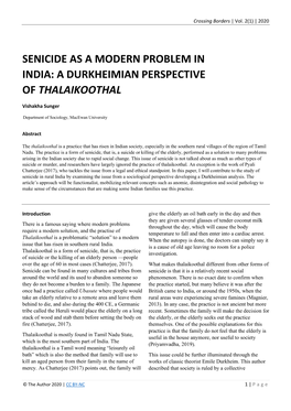 Senicide As a Modern Problem in India: a Durkheimian Perspective of Thalaikoothal