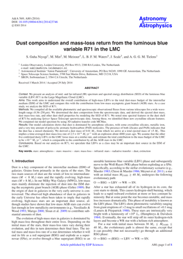 Dust Composition and Mass-Loss Return from the Luminous Blue Variable R71 in the LMC