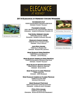 2014 Elegance at Hershey Award Winners