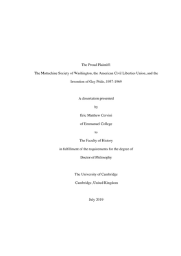 The Mattachine Society of Washington, the American Civil Liberties Union, and the Invention of Gay Pride, 1