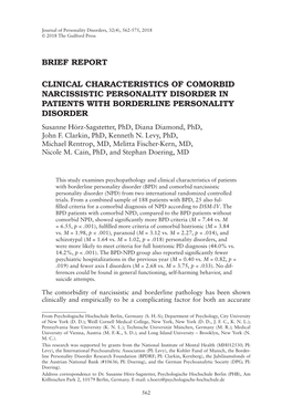 Comorbidity of Narcissistic Personality Disorder in Patients with Borderline