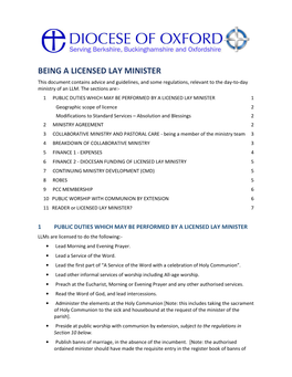 BEING a LICENSED LAY MINISTER This Document Contains Advice and Guidelines, and Some Regulations, Relevant to the Day-To-Day Ministry of an LLM