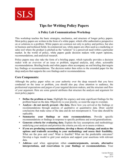 Tips for Writing Policy Papers