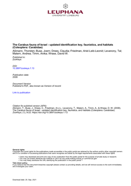 The Carabus Fauna of Israel