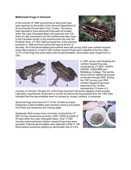 Malformed Frogs in Vermont