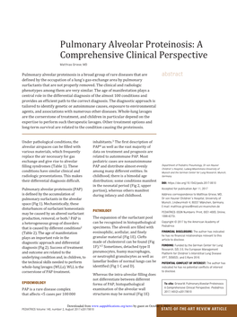 Pulmonary Alveolar Proteinosis