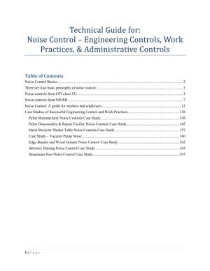 Technical Guide For: Noise Control – Engineering Controls, Work Practices, & Administrative Controls