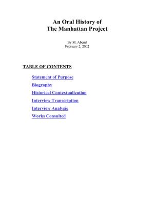 An Oral History of the Manhattan Project