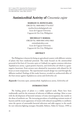 Antimicrobial Activity of Crescentia Cujete