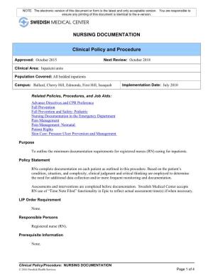 NURSING DOCUMENTATION Clinical Policy and Procedure