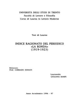Ragionato Del Periodico «La Ronda» (1919-1923)