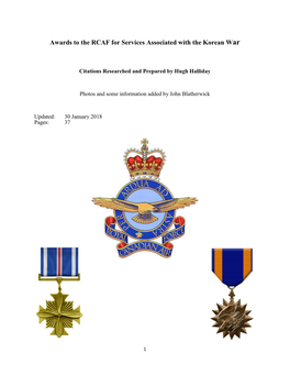 Awards to the RCAF for Services Associated with the Korean War