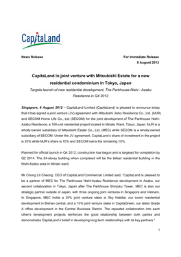 Capitaland in Joint Venture with Mitsubishi