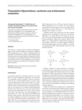 Thiazolo[4,5- D]Pyrimidines: Synthesis and Antibacterial Evaluation