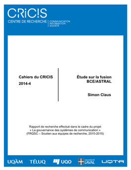 Cahiers Du CRICIS 2014-4 Étude Sur La Fusion BCE/ASTRAL Simon Claus