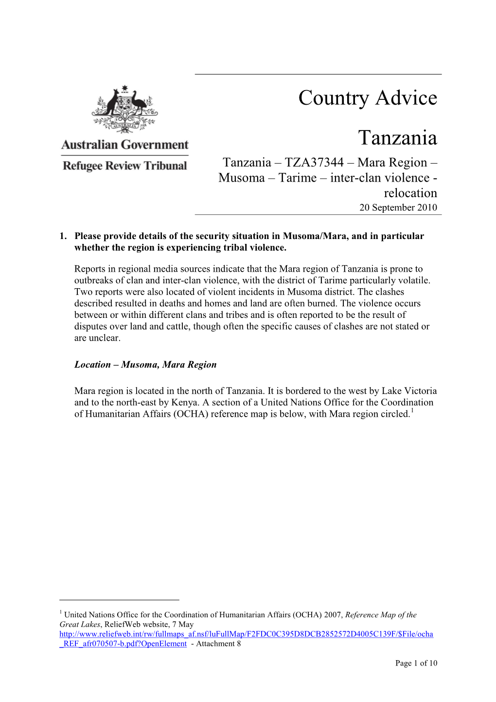 Country Advice Tanzania Tanzania – TZA37344 – Mara Region –