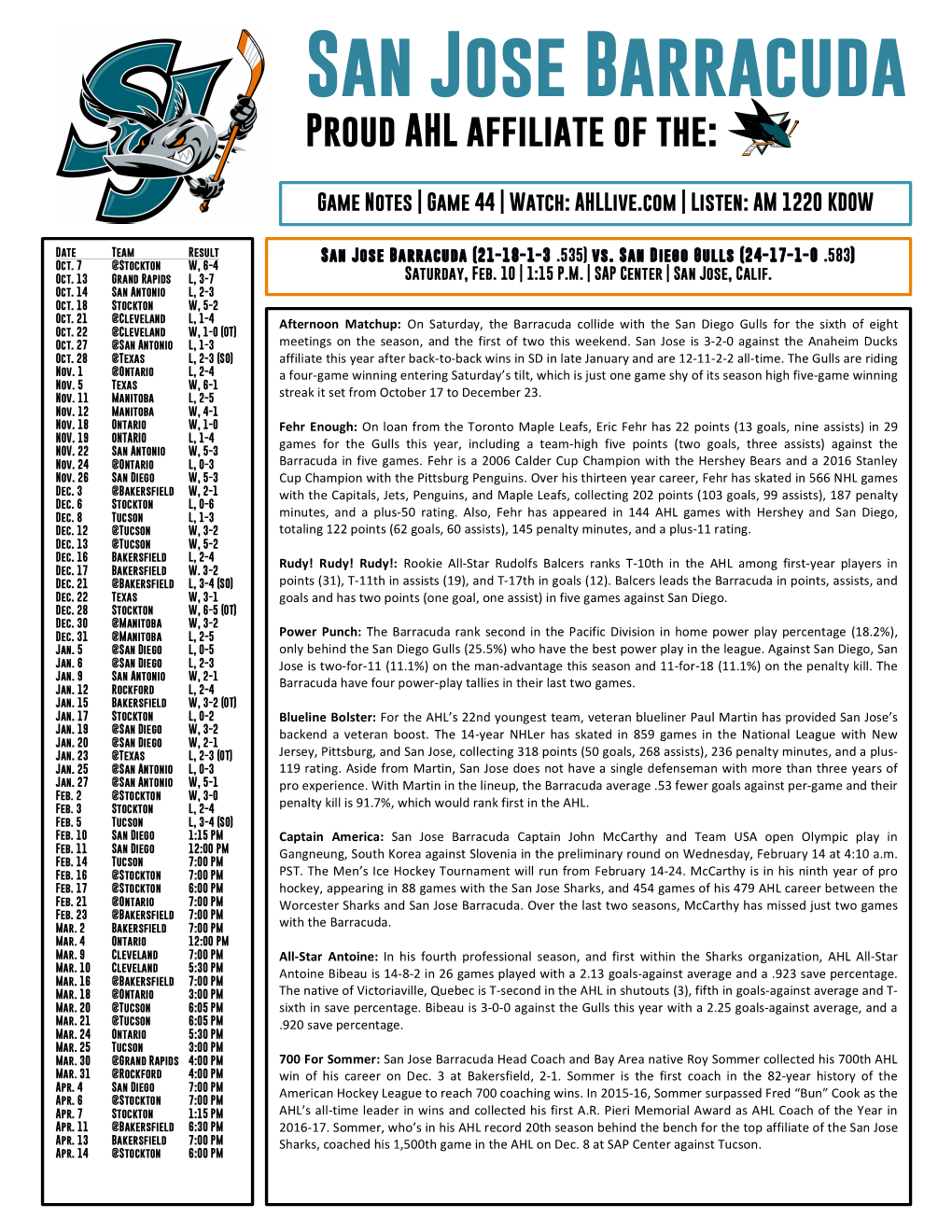 Game Notes | Game 44 | Watch: Ahllive.Com | Listen: AM 1220 KDOW