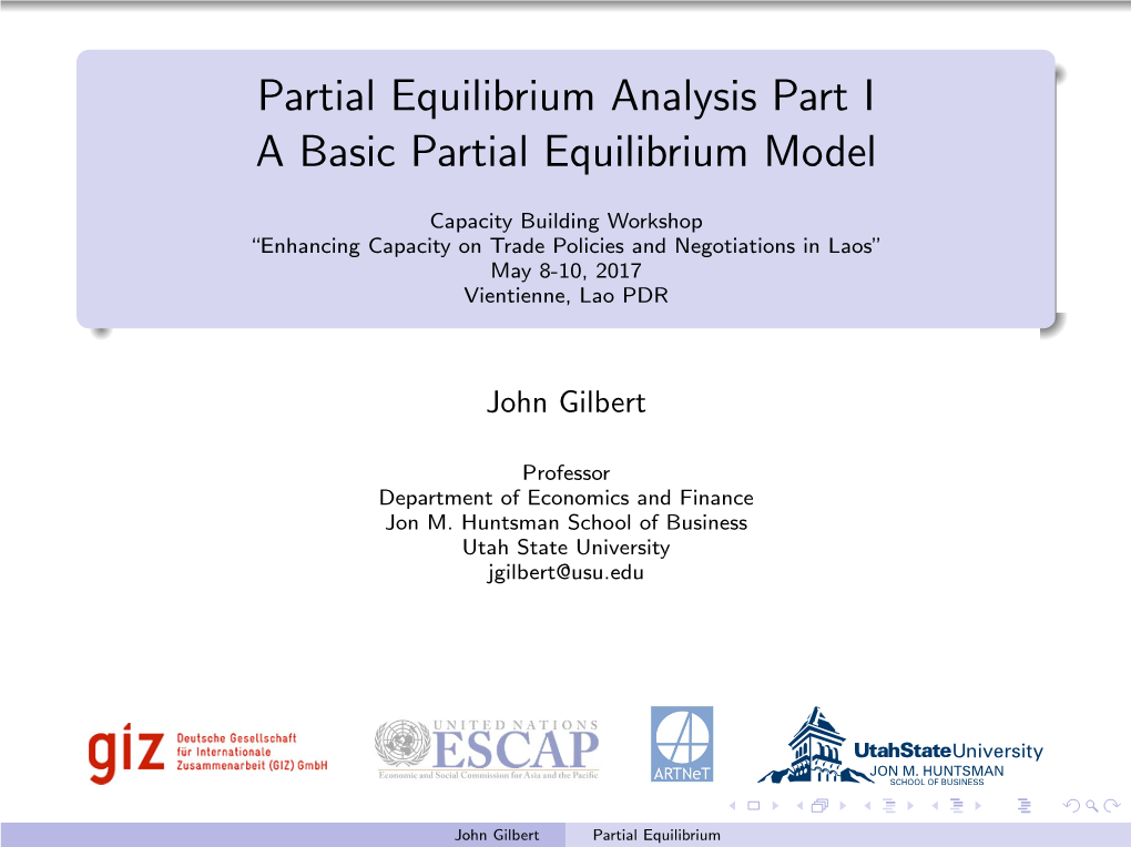 Partial Equilibrium Analysis Part I a Basic Partial Equilibrium Model