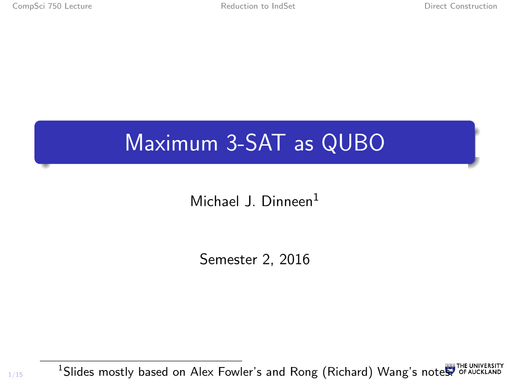 Maximum 3-SAT As QUBO