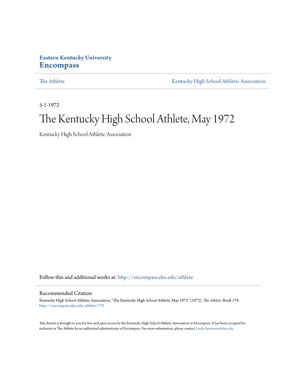 The Kentucky High School Athlete, May 1972 Kentucky High School Athletic Association