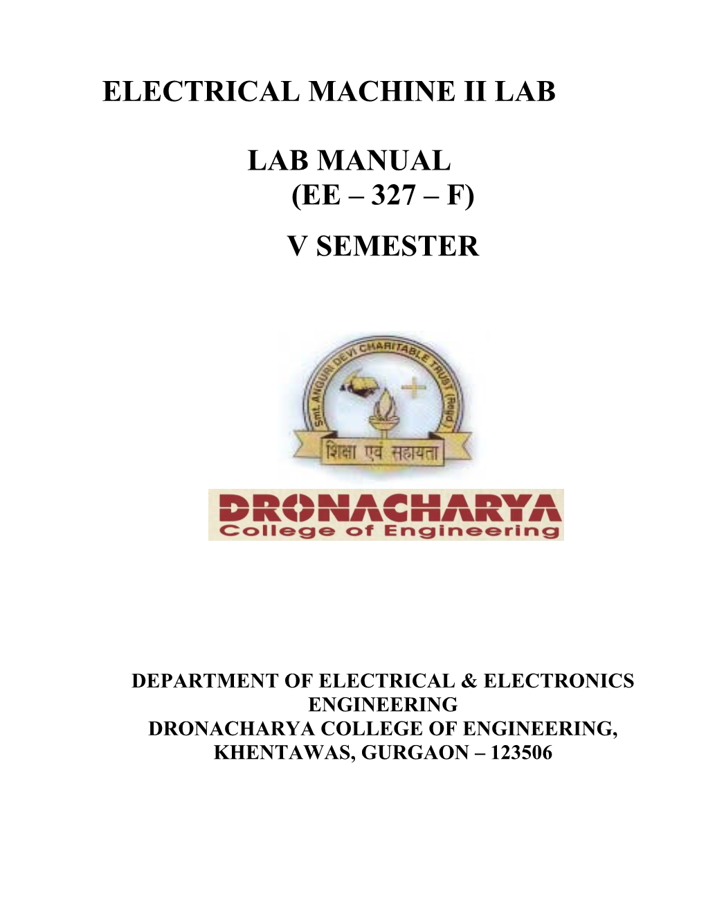 Electrical Machine Ii Lab Lab Manual (Ee – 327 – F) V Semester