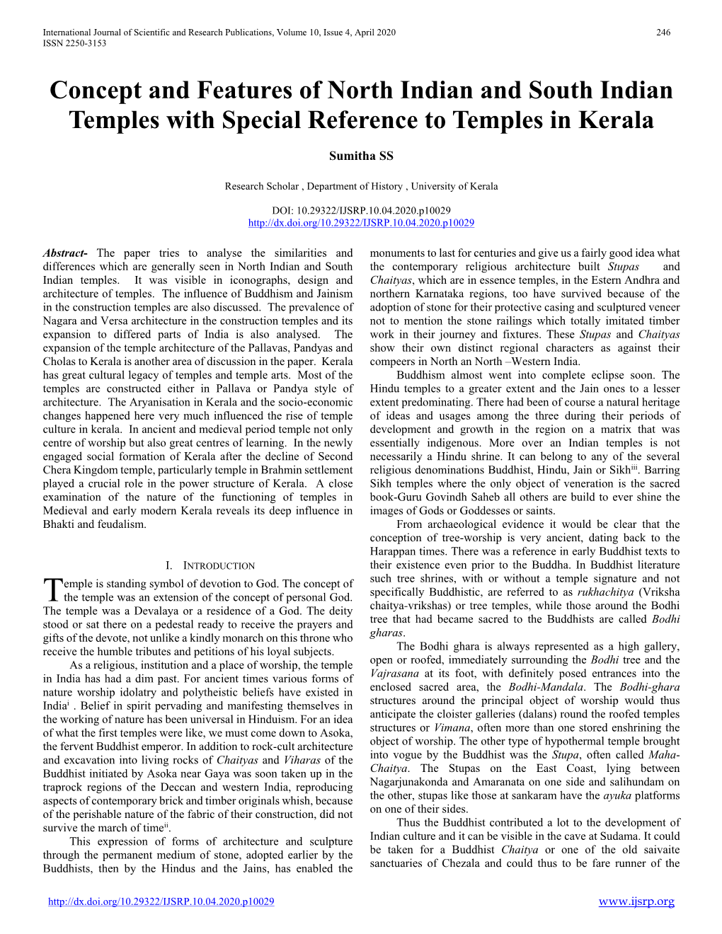 Concept and Features of North Indian and South Indian Temples with Special Reference to Temples in Kerala