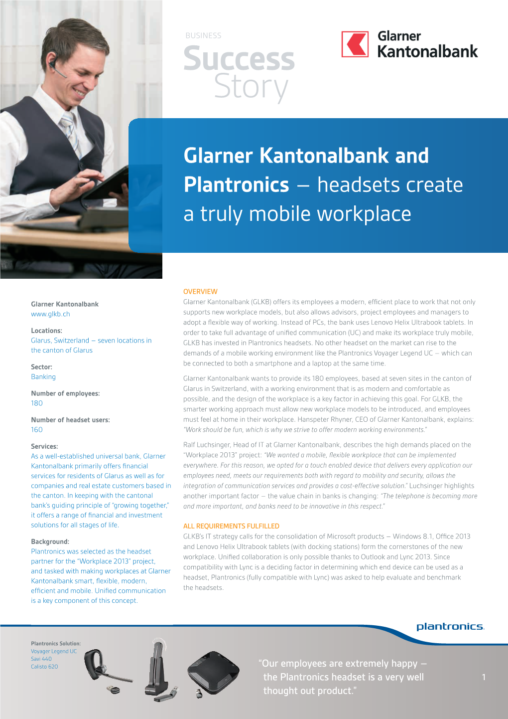 Glarner Kantonalbank and Plantronics – Headsets Create a Truly Mobile Workplace