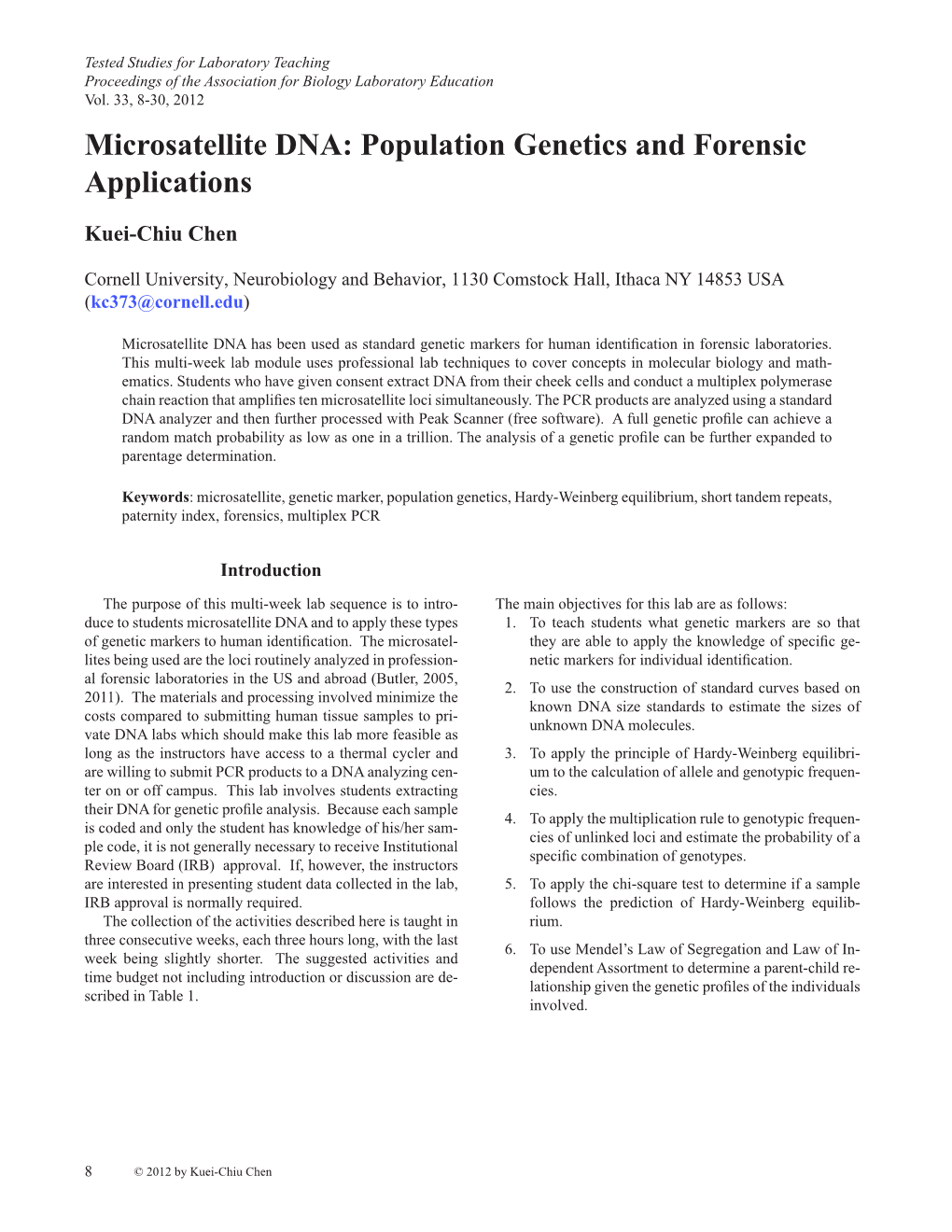 Microsatellite DNA: Population Genetics and Forensic Applications