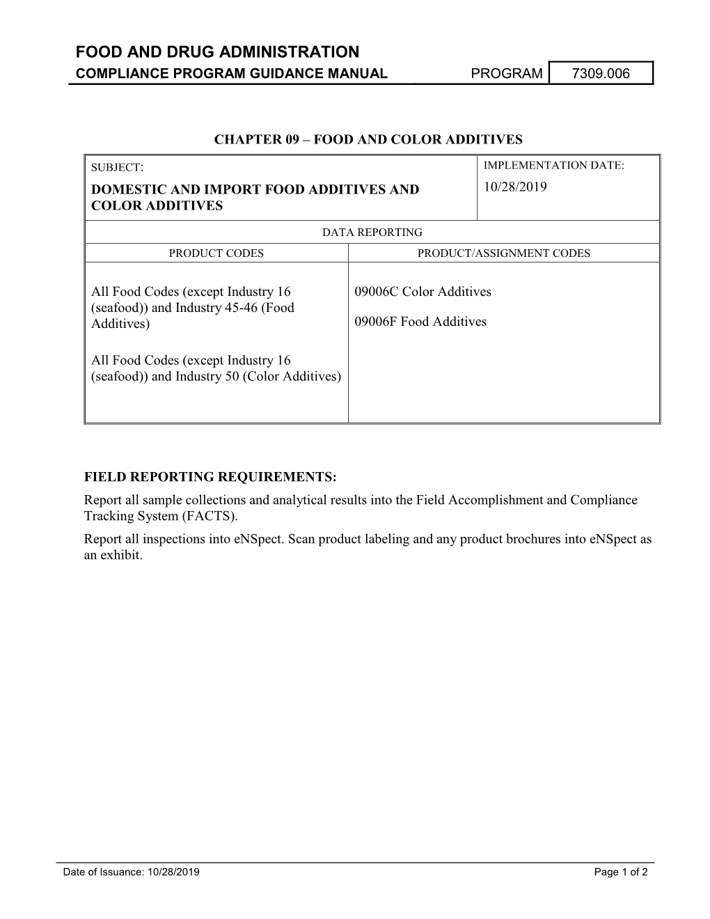 Domestic and Import Food Additives and Color Additives