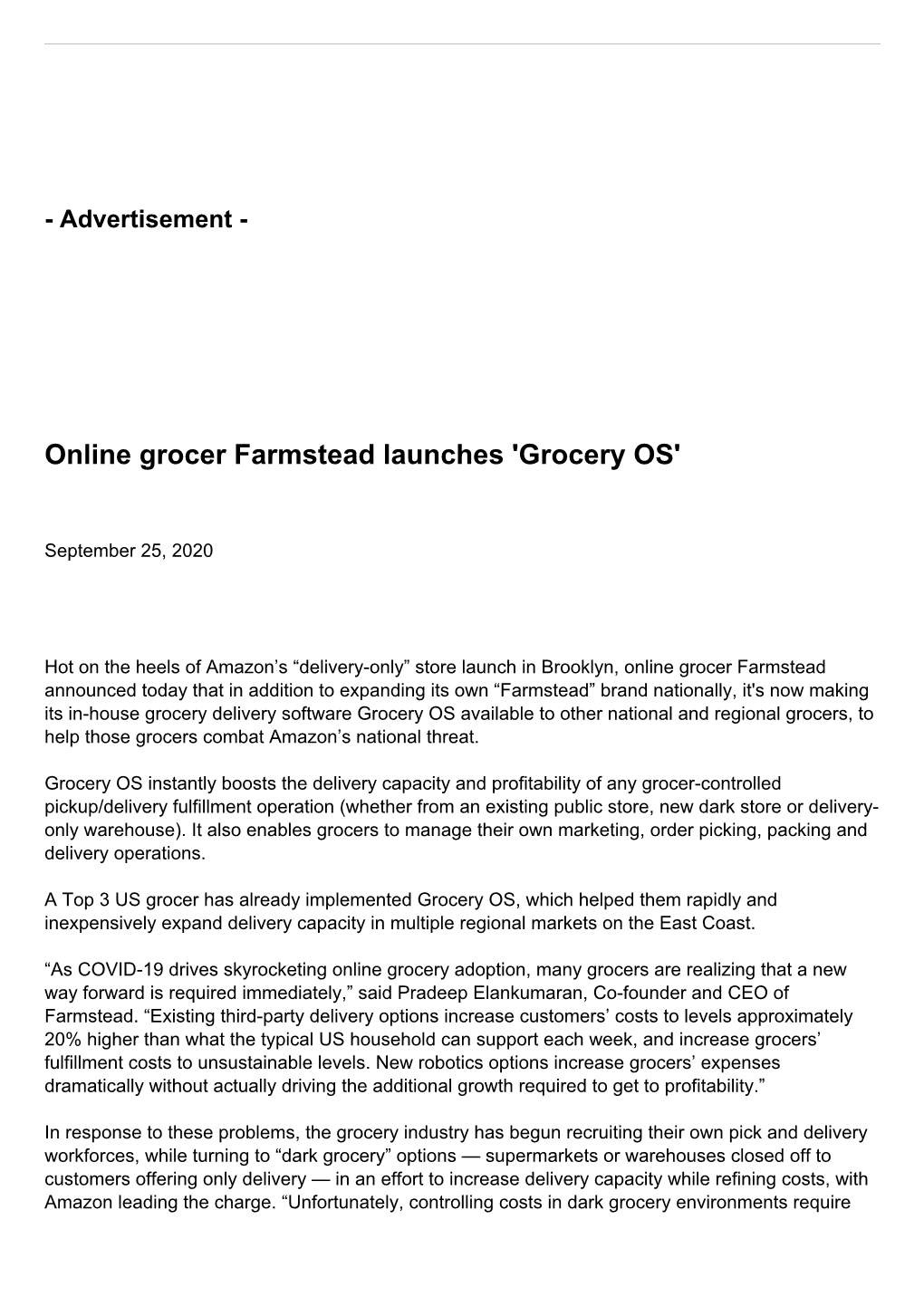 Online Grocer Farmstead Launches 'Grocery OS'