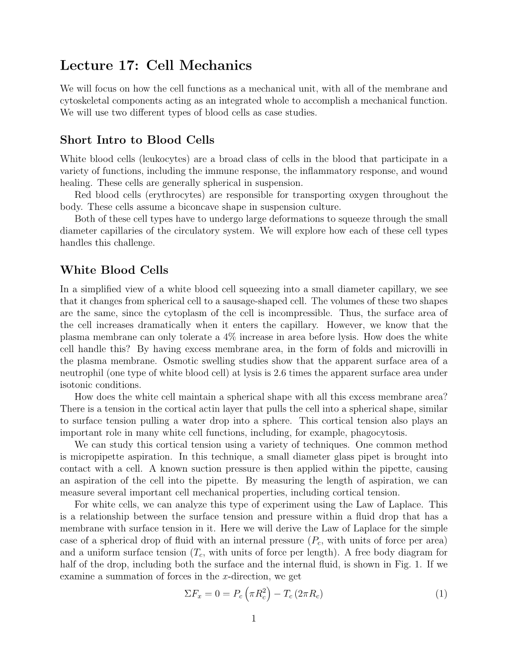 Lecture 17: Cell Mechanics