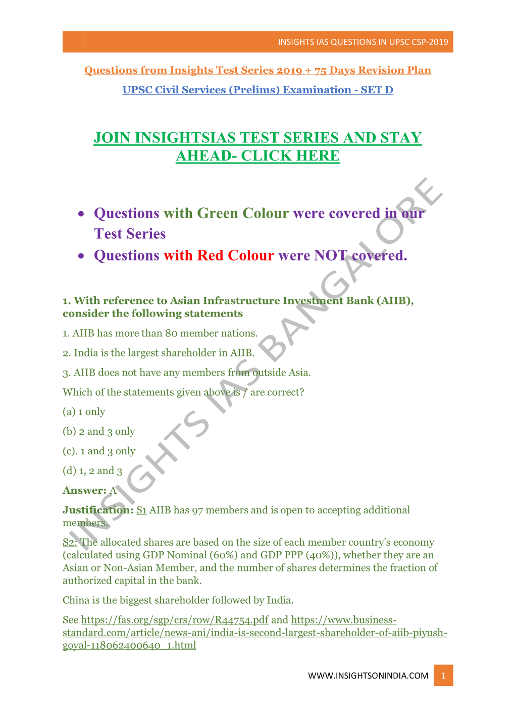 Insights Ias Questions in Upsc Csp-2019