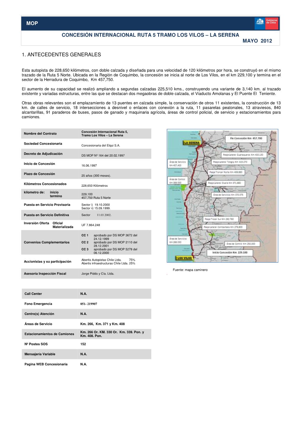 Mop Concesión Internacional Ruta 5 Tramo Los Vilos – La