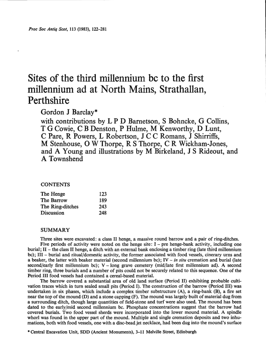 Sites of the Third Millennium Be to the First Millennium Ad at North Mains