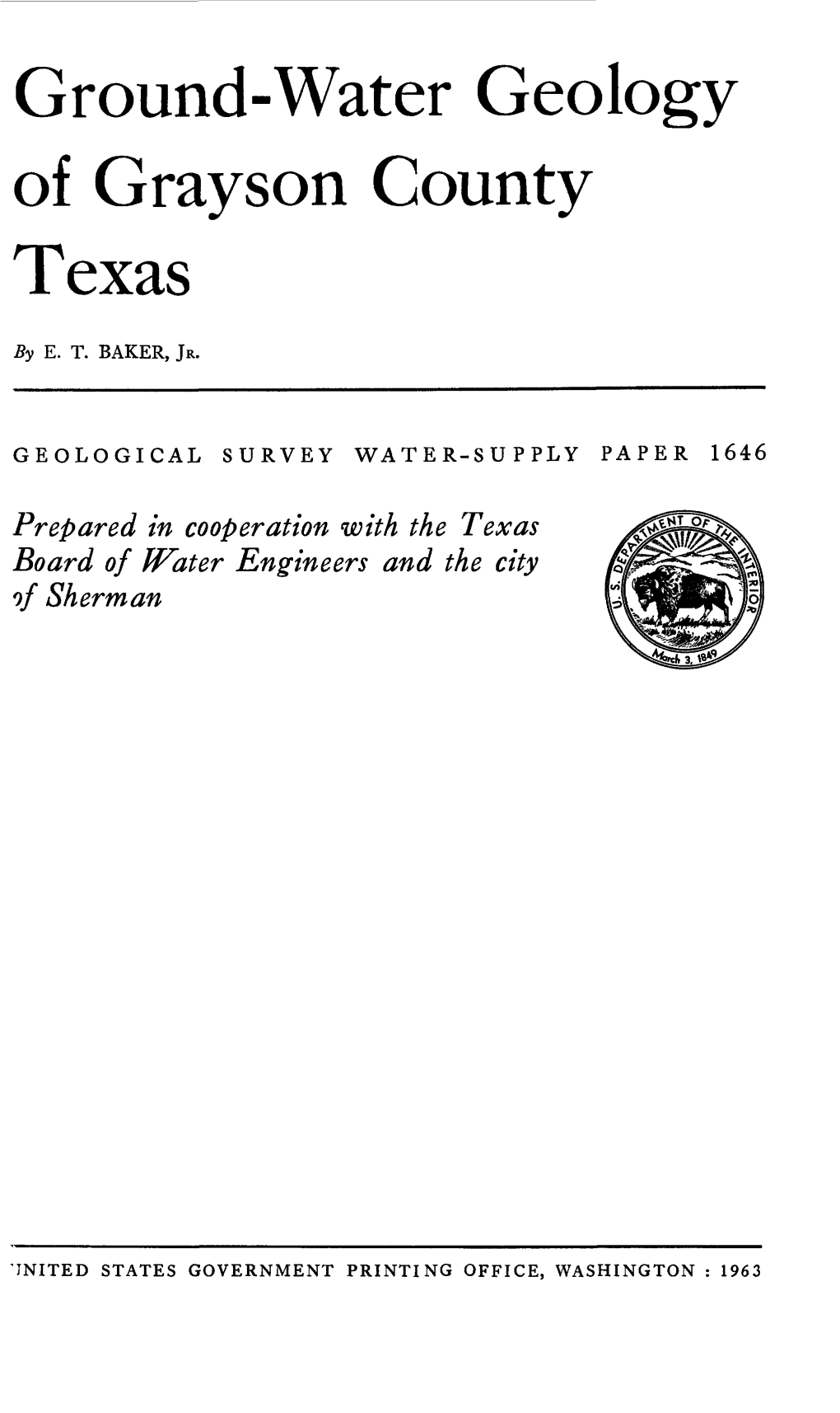 Ground-Water Geology of Grayson County Texas