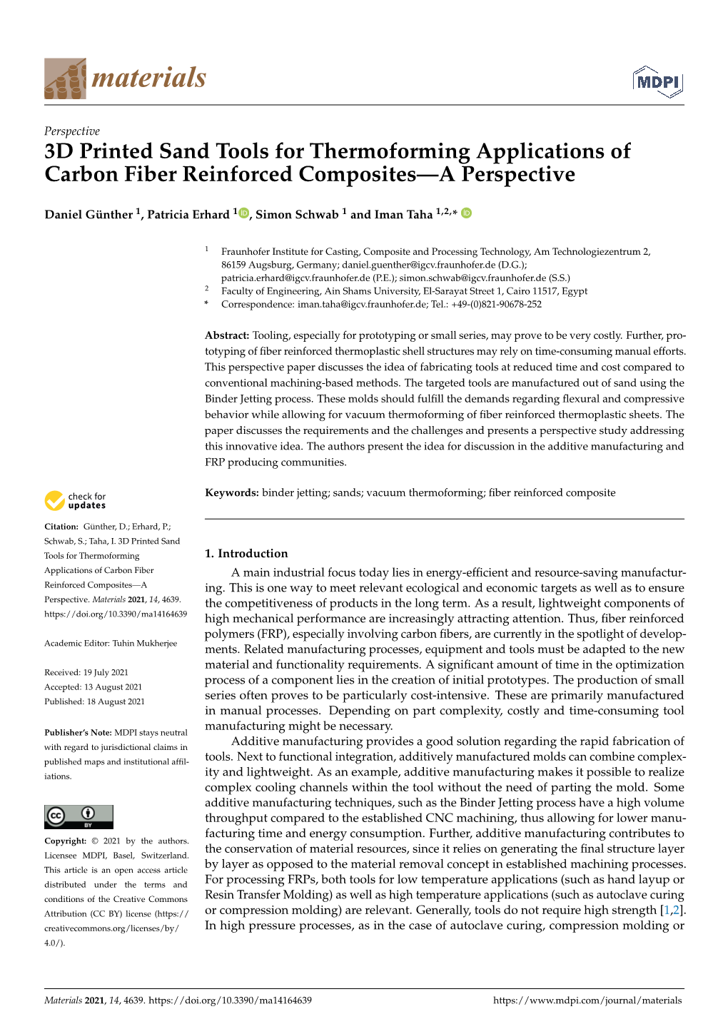 3D Printed Sand Tools for Thermoforming Applications of Carbon Fiber Reinforced Composites—A Perspective