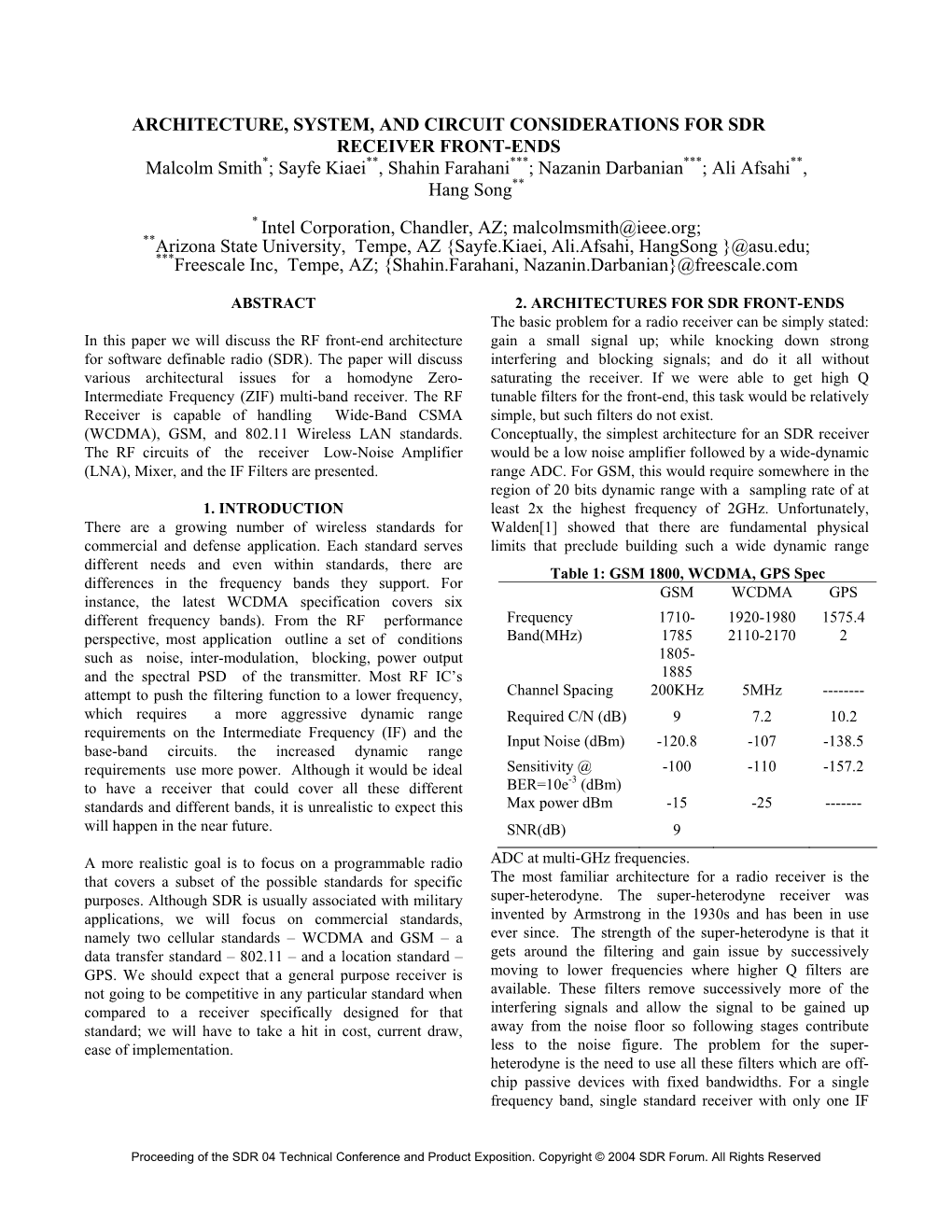 Architecture, System, and Circuit Considerations for SDR Receiver