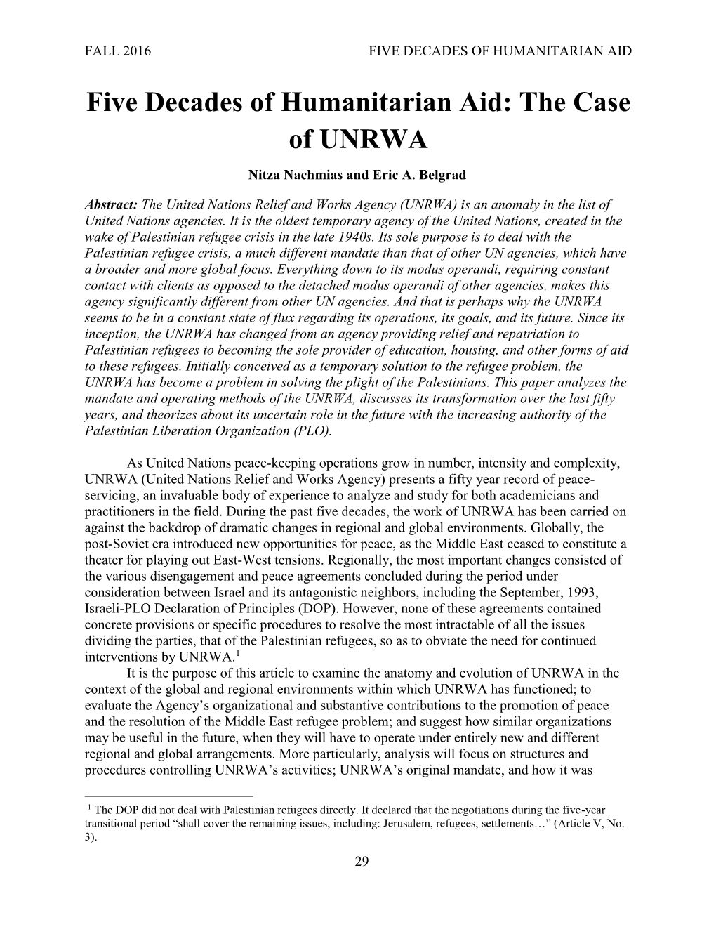 Five Decades of Humanitarian Aid: the Case of UNRWA