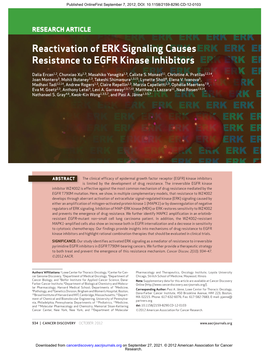Reactivation of ERK Signaling Causes Resistance to EGFR Kinase Inhibitors