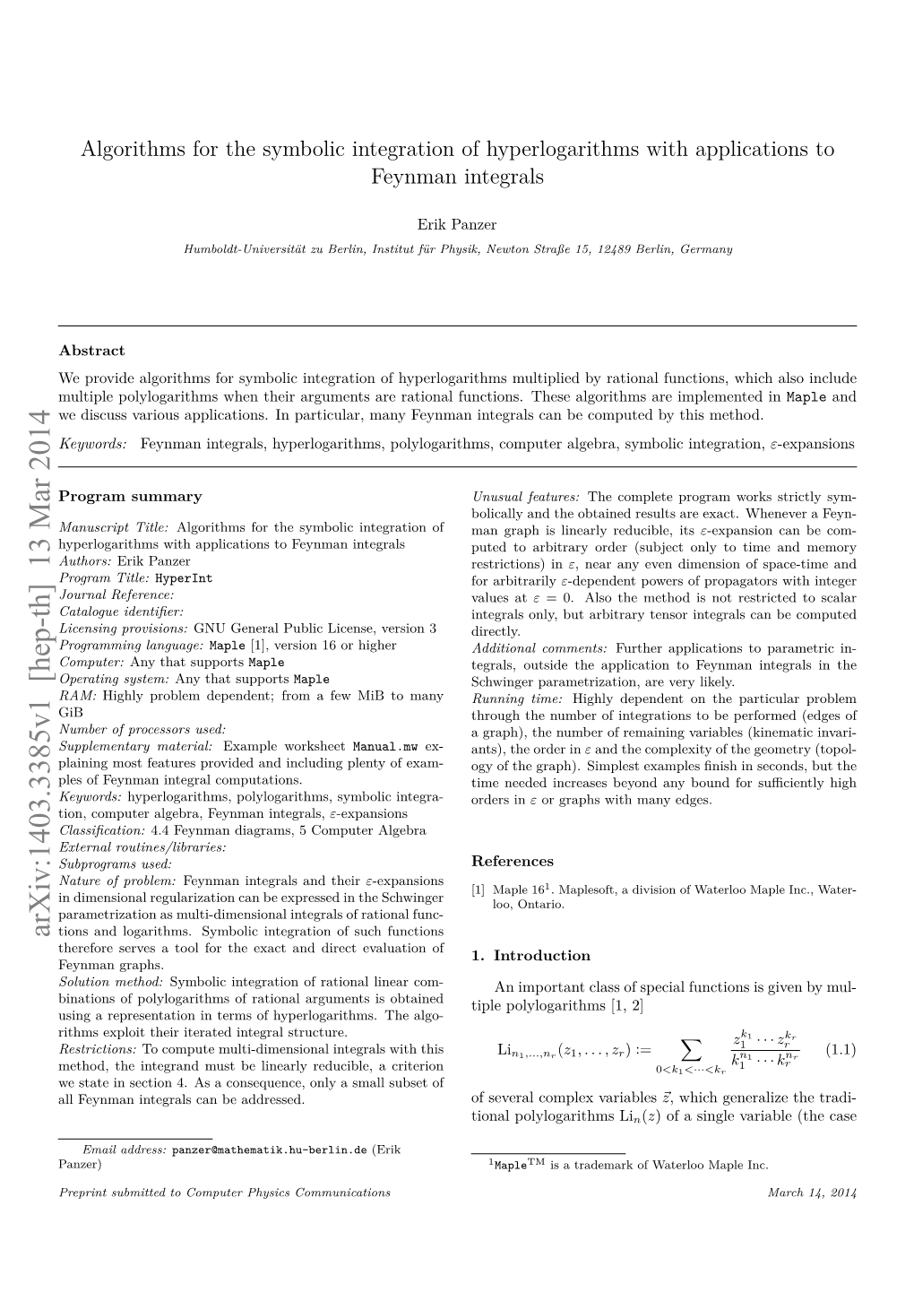 Algorithms for the Symbolic Integration of Hyperlogarithms with Applications to Feynman Integrals