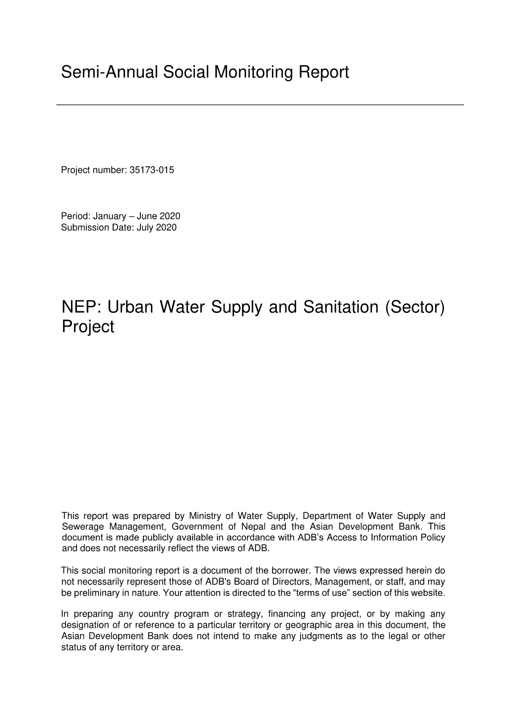 35173-015: Urban Water Supply and Sanitation (Sector) Project