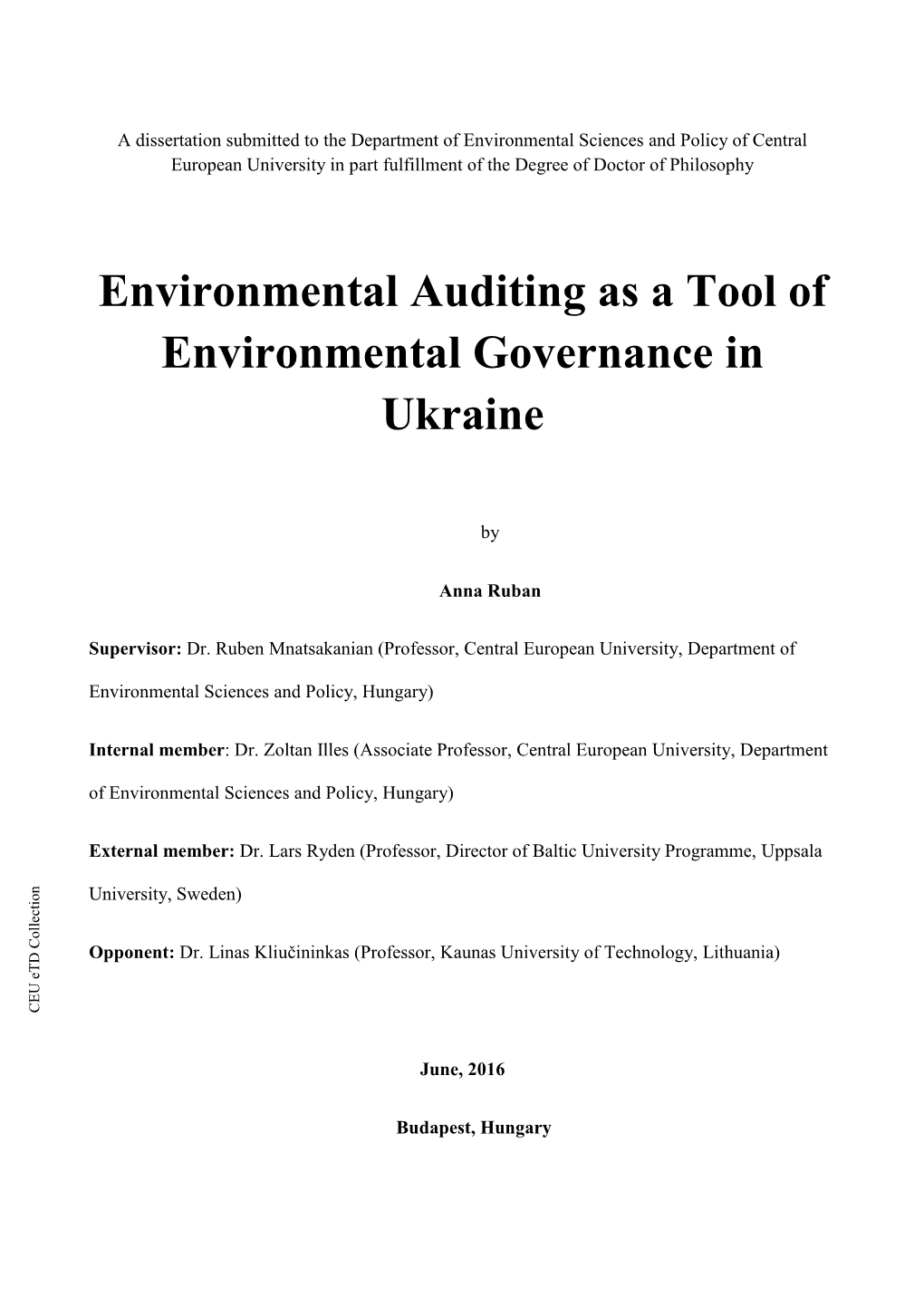 Environmental Auditing As a Tool of Environmental Governance in Ukraine